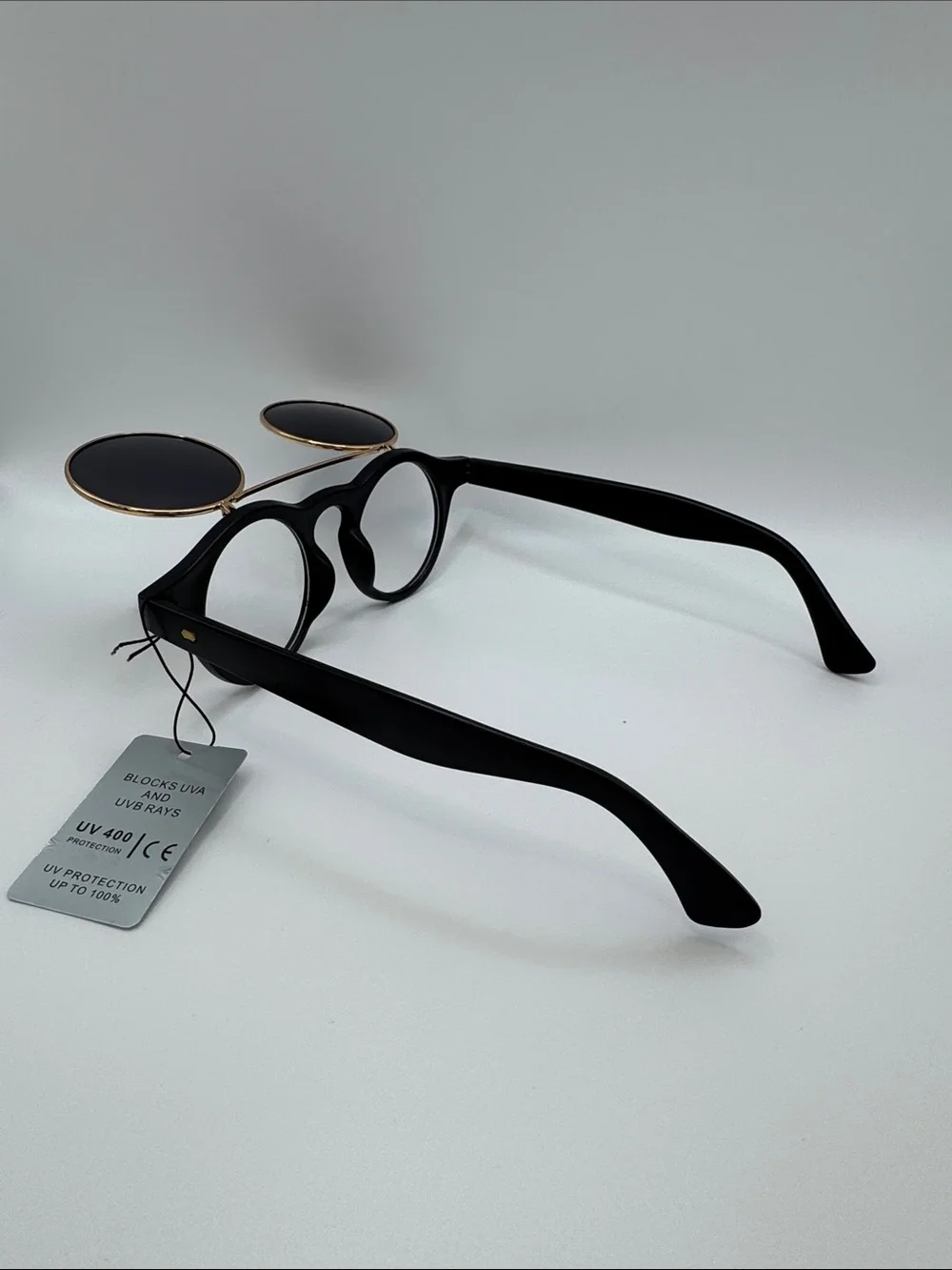 Black Round Flip-Up Sunglasses - Unbranded